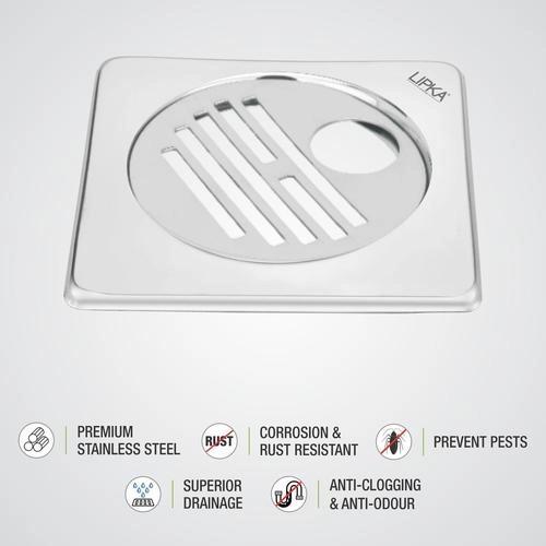 Lipka Eon Square Floor Drain with Golden Classic Jali and Hole (6 x 6 Inches) 2