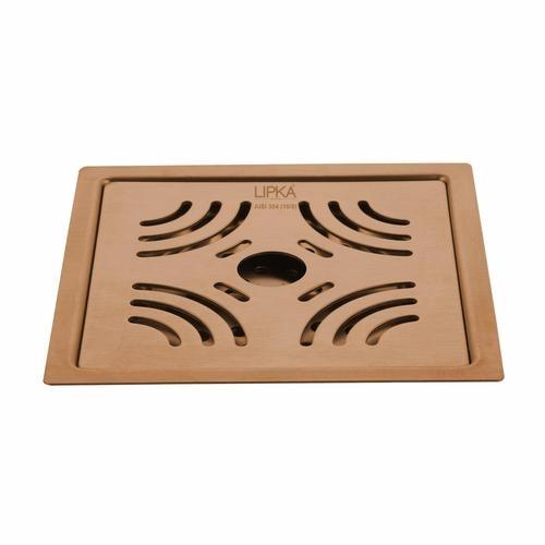 LipkaPurple Exclusive Square Flat Cut Floor Drain in Antique Copper PVD Coating (6 x 6 Inches) with Hole