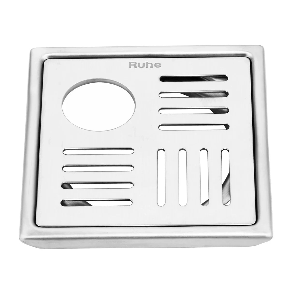 Ruhe Ruby Square 304 Grade Floor Drain With Hole 5 x 5 Inches by Ruhe : Colours available: Silver