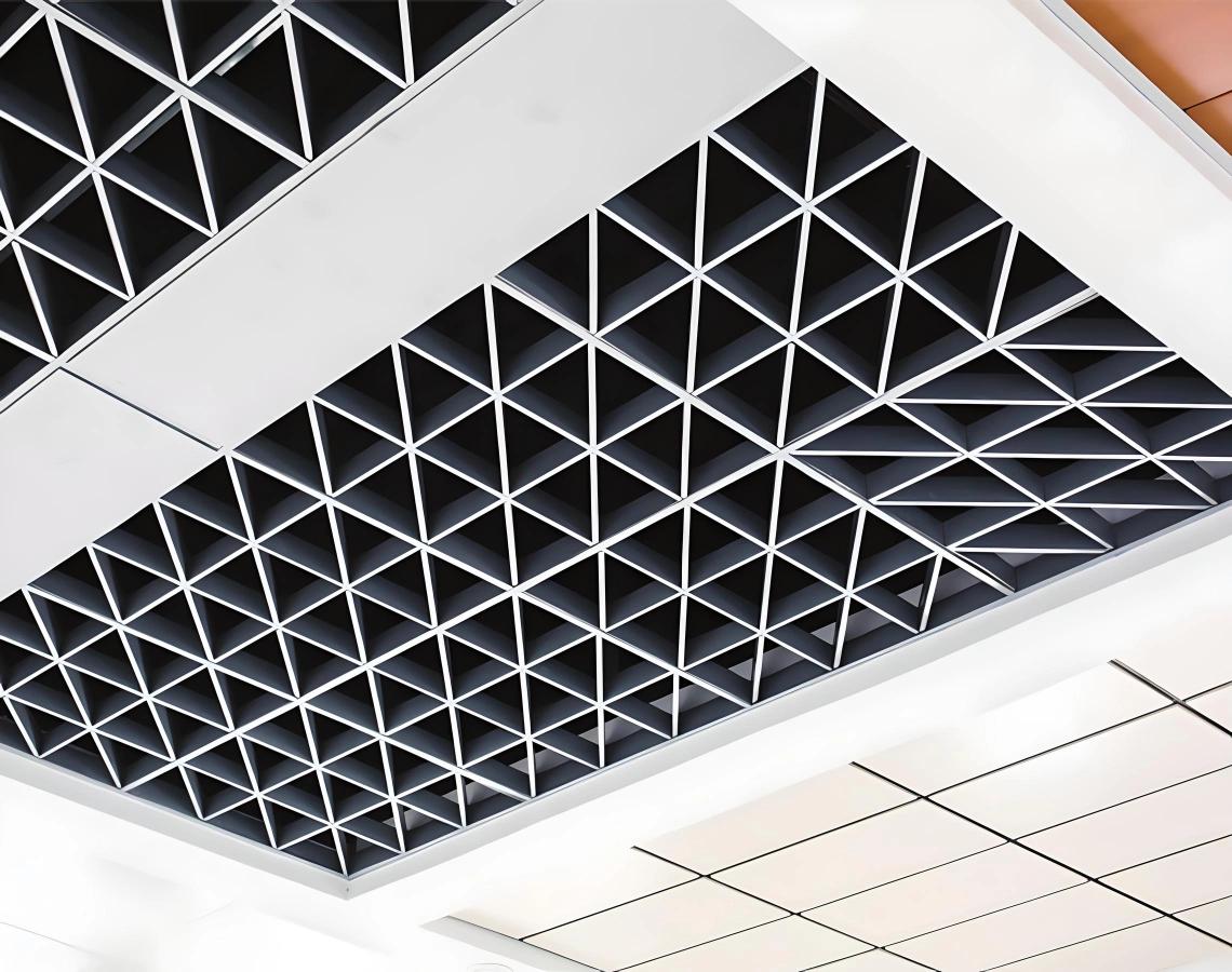 Techno Acoustic Aluminium Diagonal Open Cell Ceiling of Size 200X200mm Graphite Grey With 15mm Grid System Baffle