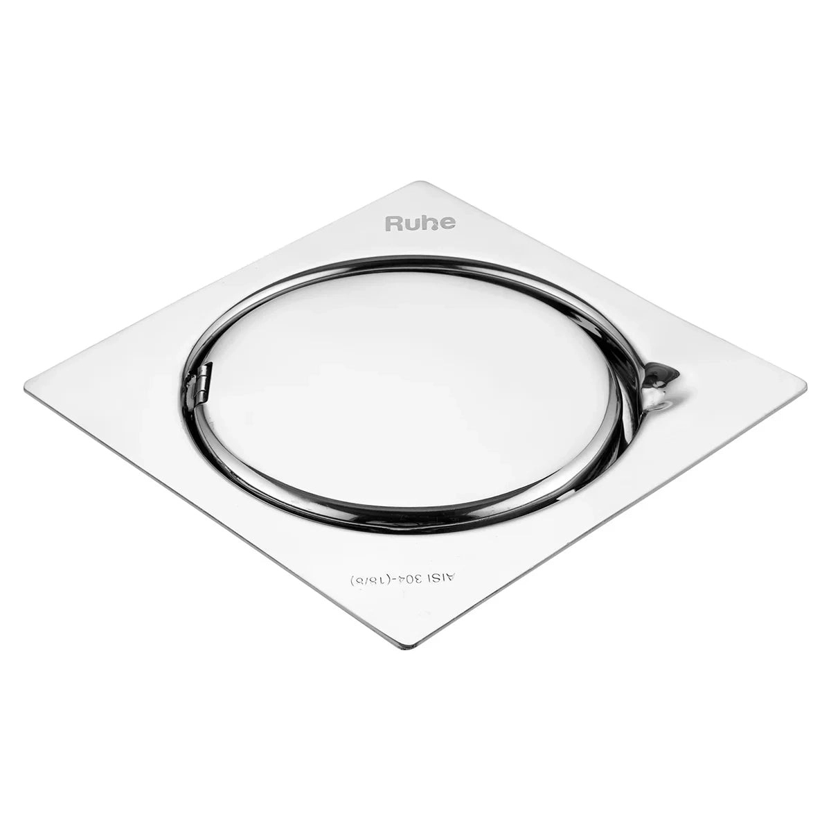 Ruhe Gemini Square 304 - Grade Floor Drain With Hinge 5 x 5 Inches by Ruhe : Colours available: Silver