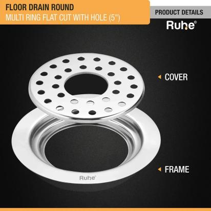 Ruhe Multi Ring Flat Cut Floor Drain 5 inches with Hole Pack of 2 by Ruhe : Colours available: Silver 2 3