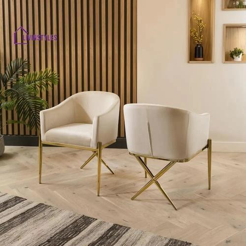 Livin Styles Marianna Dining Carver Chair Set of 2 Cream Velvet Curved Back on Gold Legs 1