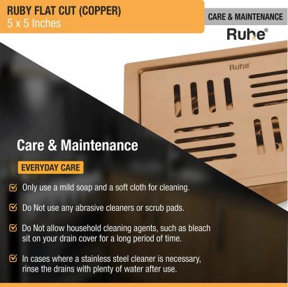 Ruby Square Flat Cut Floor Drain in Antique Copper PVD Coating 5 x 5 Inches by Ruhe : Colours available: Copper 5 5