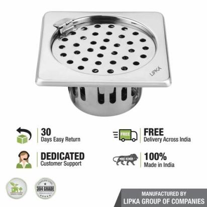 Lipka Square Floor Drain (6 x 6 Inches) with Hinge and Cockroach Trap 4