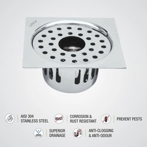 Lipka Square Flat Cut Floor Drain (6 x 6 Inches) with Hole and Cockroach Trap 2