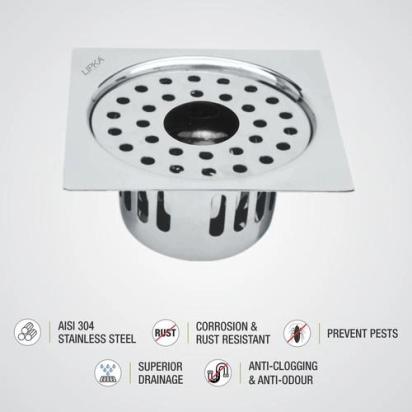 Lipka Square Flat Cut Floor Drain (6 x 6 Inches) with Hole and Cockroach Trap 2