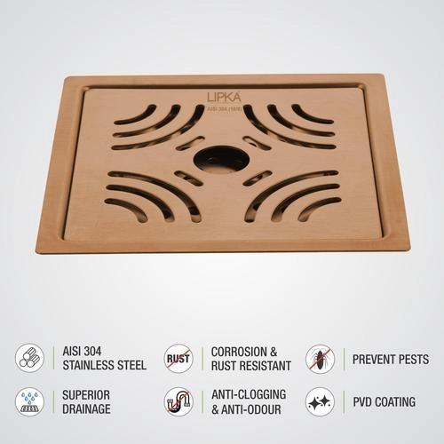LipkaPurple Exclusive Square Flat Cut Floor Drain in Antique Copper PVD Coating (6 x 6 Inches) with Hole 2