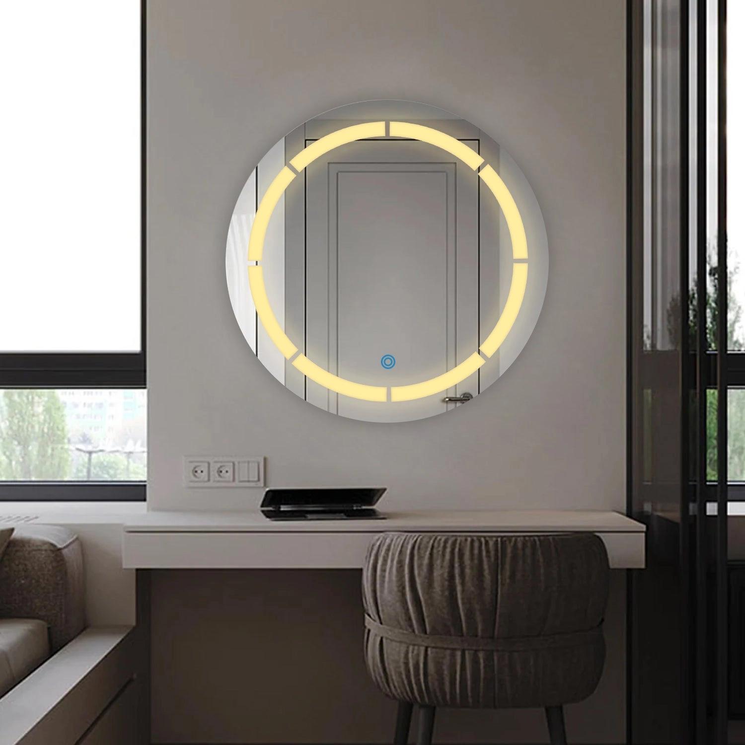 FlairGlass Sun Disc Gears Break - LED Bathroom Mirror - Warm White Light - Round - With Defogger 1