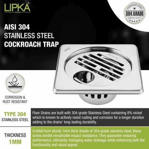 Lipka Golden Classic Jali Square Floor Drain (6 x 6 Inches) with Hole and Cockroach Trap 4