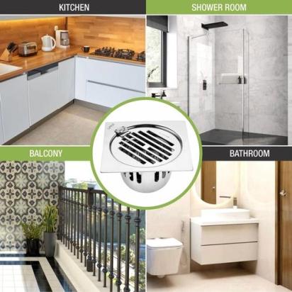 Lipka Golden Classic Jali Square Flat Cut Floor Drain (6 x 6 Inches) with Hinge and Cockroach Trap 5