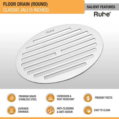 Ruhe Classic Round Jali Floor Drain 5 inches - Pack of 2 by Ruhe : Colours available: Silver 1 2