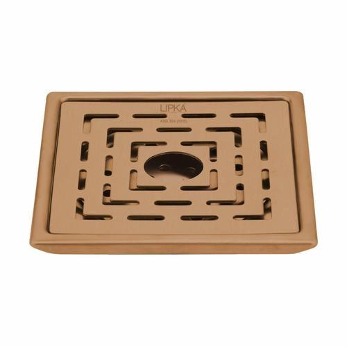 Lipka Orange Exclusive Square Floor Drain in Antique Copper PVD Coating (6 x 6 Inches) with Hole