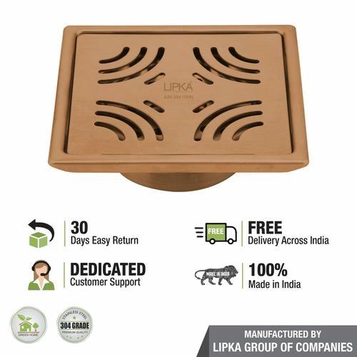 Lipka Purple Exclusive Square Floor Drain in Antique Copper PVD Coating (6 x 6 Inches) with Cockroach Trap 4