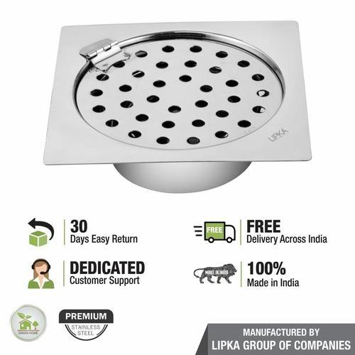 Lipka Super Sleek Square Flat Cut Floor Drain (5 x 5 Inches) with Hinge and Cockroach Trap 3