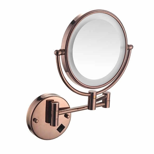 Aquieen Double-Sided Shaving & Makeup Mirror With LED | Magnified & Normal View | Adjustable Sturdy Arm | Brass Body With Rose Gold Finish & Round Shape by Aquieen