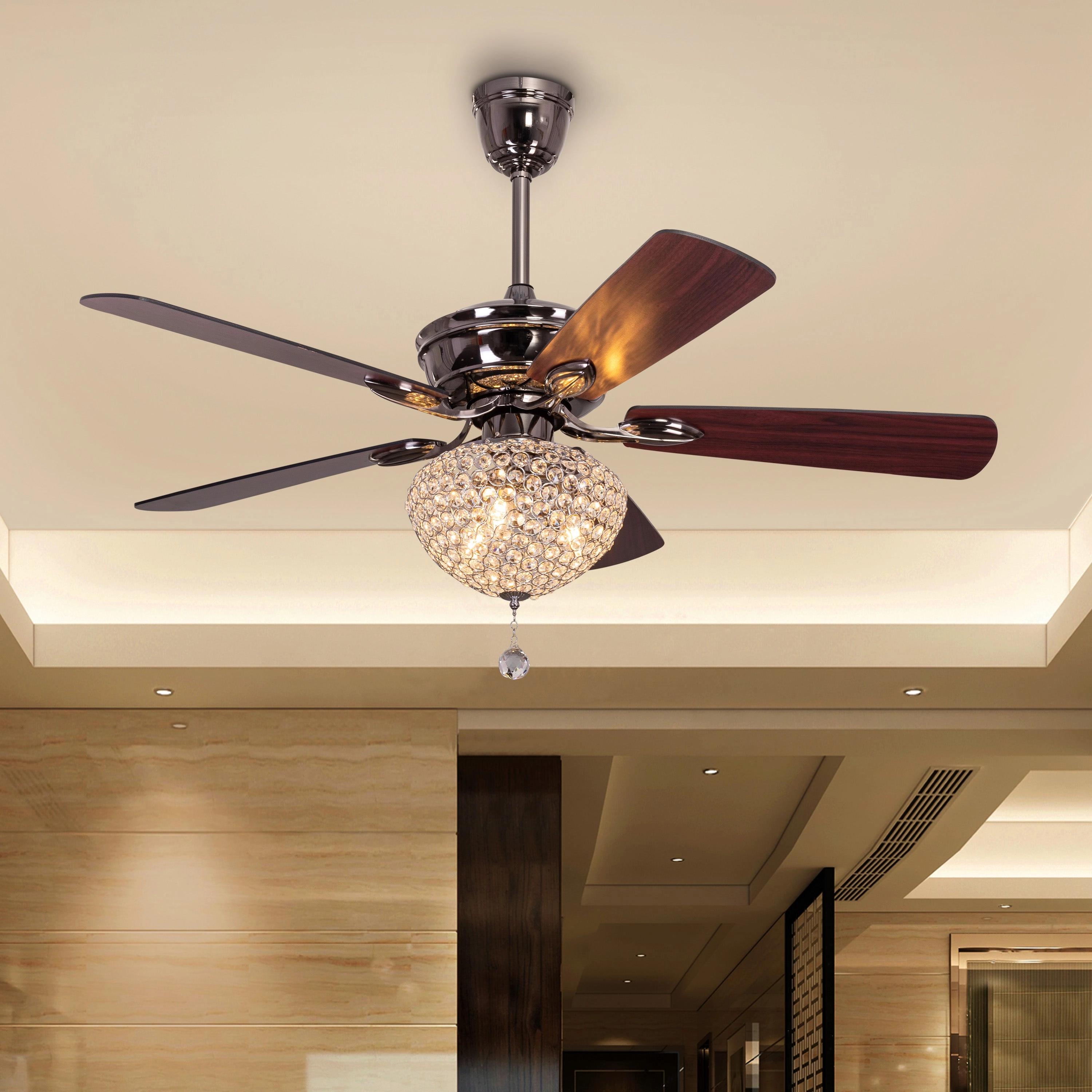 The WhiteTeak Decadent Diva (132 cm Span, Metallic Grey Glossy Finish Metal Body, Mahogany Finish MDF Blades) Chandelier Ceiling Fan