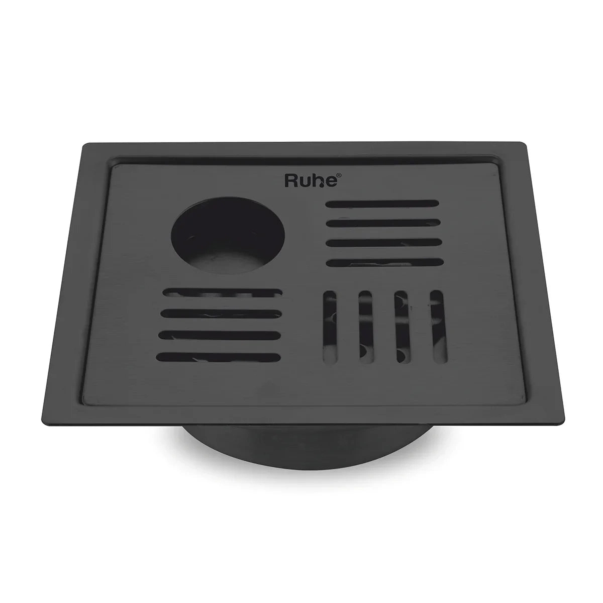 Ruhe Ruby Square Flat Cut Floor Drain in Black PVD Coating with Hole - 5 x 5 inches by Ruhe : Colours available: Black