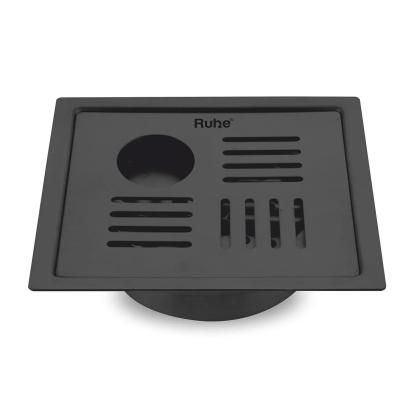 Ruhe Ruby Square Flat Cut Floor Drain in Black PVD Coating with Hole - 5 x 5 inches by Ruhe : Colours available: Black