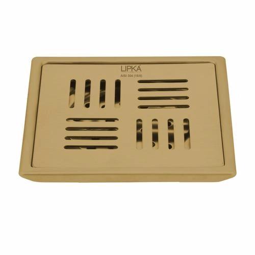Lipka Pink Exclusive Square Floor Drain in Yellow Gold PVD Coating (5 x 5 Inches)