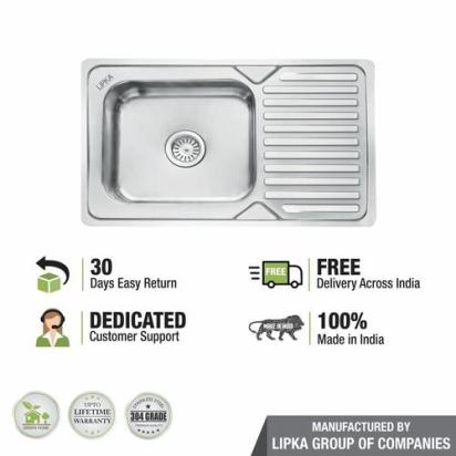 Lipka Square Single Bowl 304-Grade Kitchen Sink with Drainboard (32 x 20 x 8 Inches) 5
