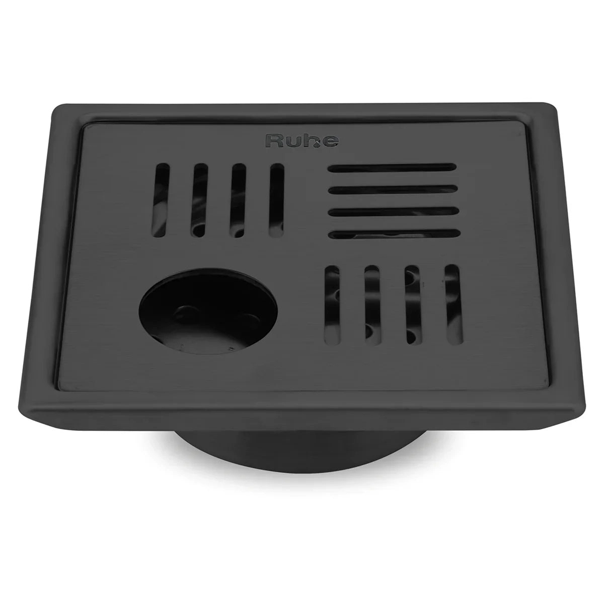 Ruby Square 304-Grade Floor Drain in Black PVD Coating 6 x 6 Inches with Hole by Ruhe : Colours available: Black
