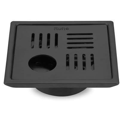 Ruby Square 304-Grade Floor Drain in Black PVD Coating 6 x 6 Inches with Hole by Ruhe : Colours available: Black