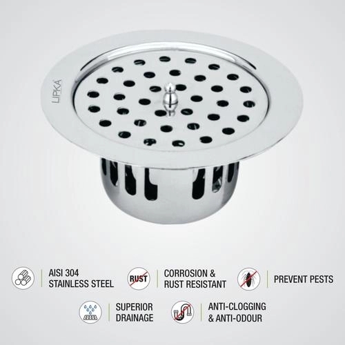 Lipka Round Flat Cut Floor Drain (5.5 inches) with Cockroach Trap & Lid 2