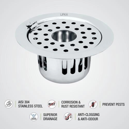 Lipka Round Flat Cut Floor Drain (5.5 inches) with Hinge, Hole & Cockroach Trap 2