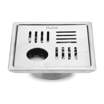 Ruhe Ruby Square 304-Grade Floor Drain with Collar Hole and Cockroach Trap - 6 x 6 Inches by Ruhe : Colours available: Silver