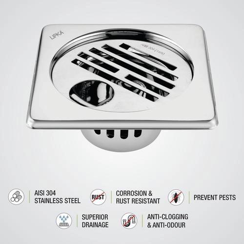 Lipka Golden Classic Jali Square Floor Drain (6 x 6 Inches) with Hole and Cockroach Trap 3