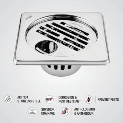 Lipka Golden Classic Jali Square Floor Drain (6 x 6 Inches) with Hole and Cockroach Trap 3
