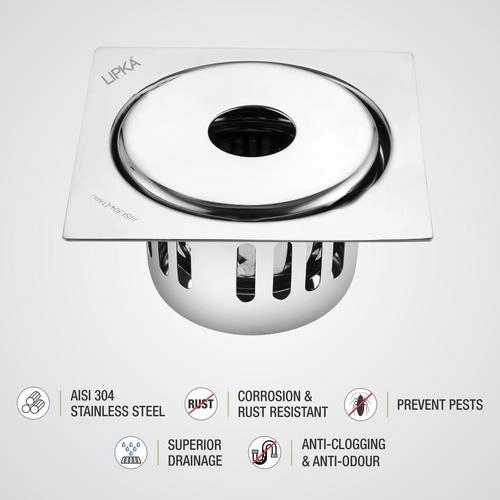 Lipka Full Moon Square Floor Drain (5.5 x 5.5 Inches) with Hole and Cockroach Trap 2