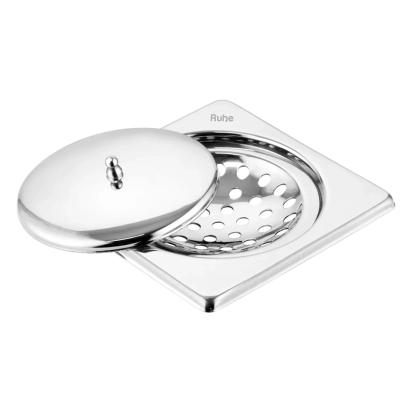Ruhe Saturn Square Floor Drain with Lid - (6 x 6 Inches) by Ruhe : Colours available: Silver