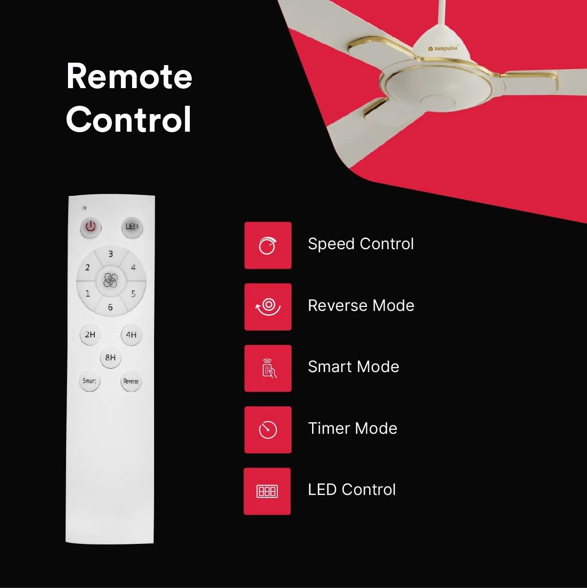ZunPulse Royal BLDC 5 Star Rated High Speed 1200 mm Remote Controlled 3 Blade Ceiling Fan (Ivory) 2