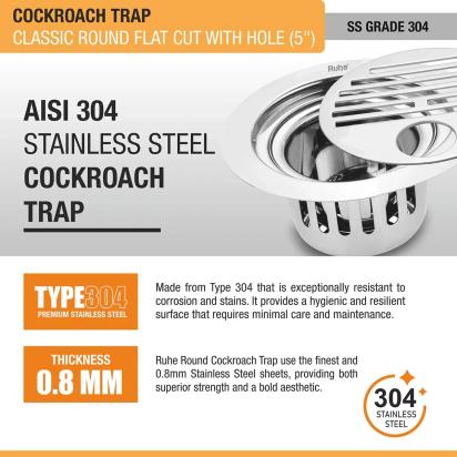 Ruhe Classic Round Flat Cut 304-Grade Floor Drain with Hole and Cockroach Trap - 5 Inches by Ruhe : Colours available: Silver 1 4
