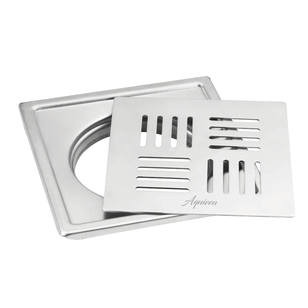Aquieen 6x6 Inch Floor Grating / Drainer with Anti-Foul Cockroach Trap | Florin Design, In Matte Finish & SS304 Drainer | Anti-Clog & Drain Cover & Kitchen by Aquieen : Colours available: Chrome 4 4