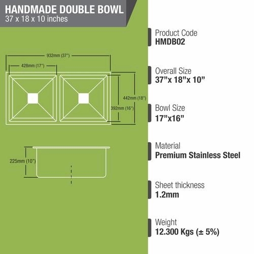 Lipka Handmade Double Bowl Kitchen Sink (37 x 18 x 10 Inches) 2