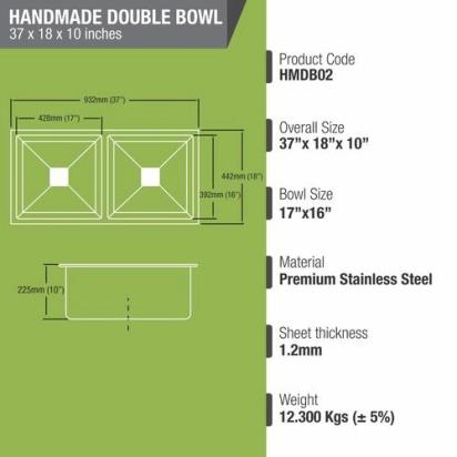 Lipka Handmade Double Bowl Kitchen Sink (37 x 18 x 10 Inches) 2