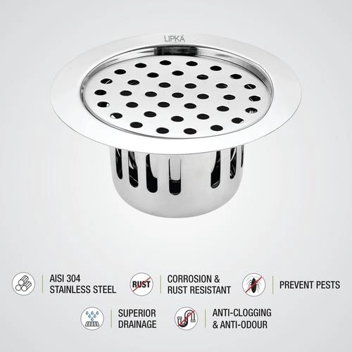 Lipka Round Flat Cut Floor Drain (5.5 inches) with Cockroach Trap 2