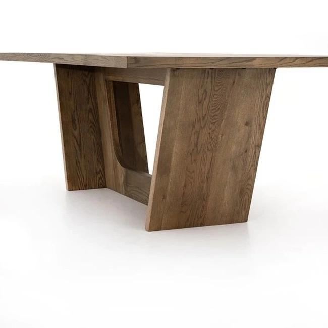 Asian Arts Rustic Oak Dining Table | Modern Solid Wood Dining Table with Angled Base