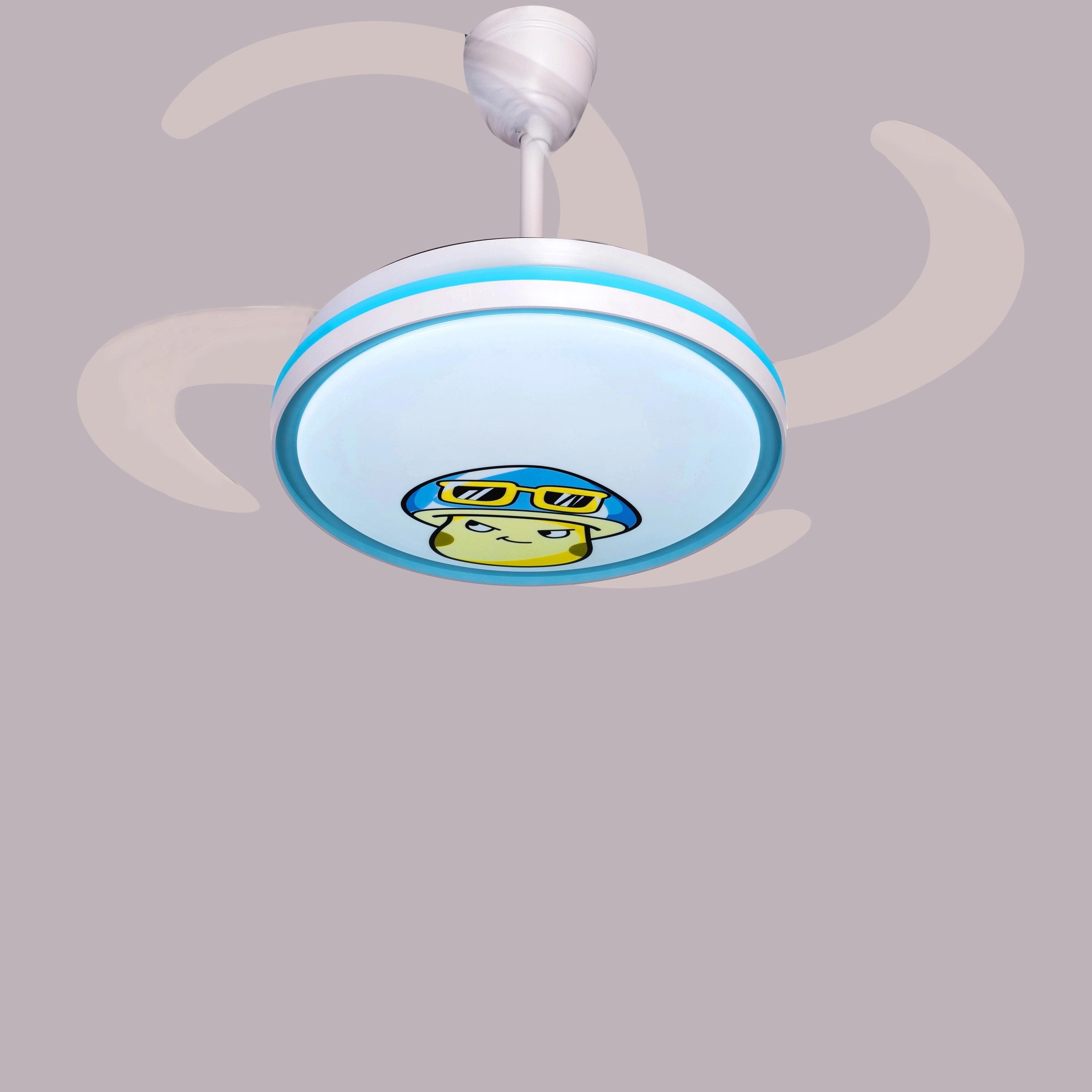 The WhiteTeak Cherished Childhood (Kids' Room 112 cm Span, Glossy Aqua Blue-White Finish Metal Body, Transparent Plastic Blades) Dimmable LED with Remote Control Ceiling Fan 2