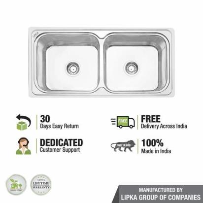 Lipka Square Double Bowl Kitchen Sink (45 x 20 x 9 Inches) 4