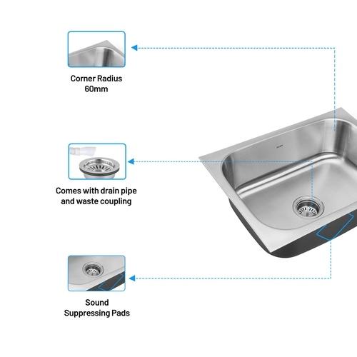 Glen Stainless Steel Grade 304 Sink for Kitchen, Single Bowl Press Sink 24x18x8 inches, Matte Finish (KS-SP24188SBM) 1