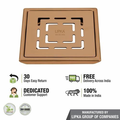 Lipka Orange Exclusive Square Floor Drain in Antique Copper PVD Coating (5 x 5 Inches) 3