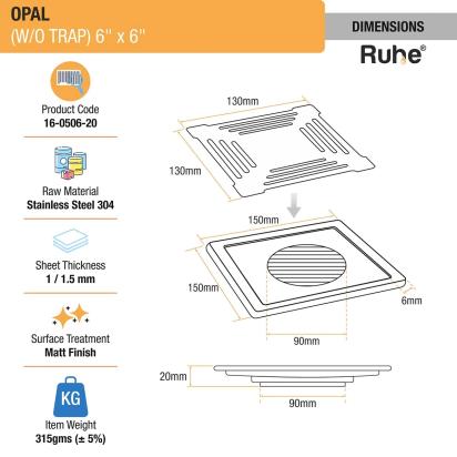 Ruhe Opal Square 304-Grade Floor Drain 6 x 6 Inches by Ruhe : Colours available: Silver 2 1