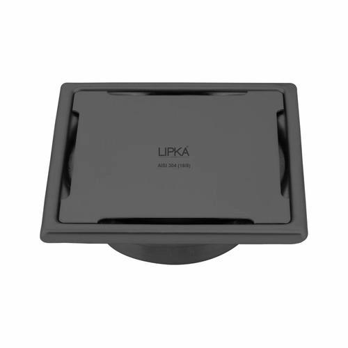 Lipka Yellow Exclusive Square Floor Drain in Black PVD Coating (5 x 5 Inches) with Cockroach Trap