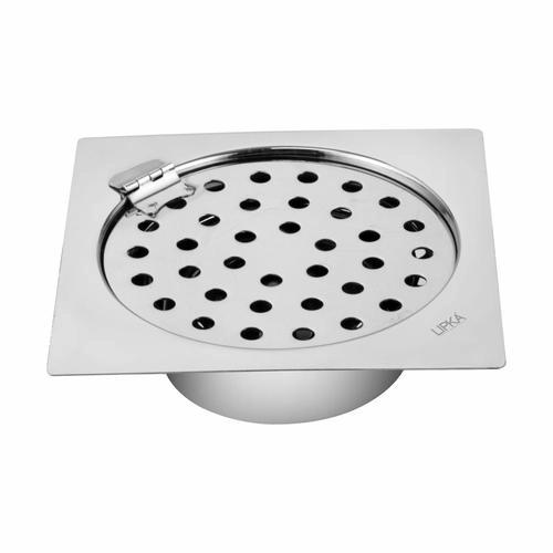 Lipka Super Sleek Square Flat Cut Floor Drain (5 x 5 Inches) with Hinge and Cockroach Trap