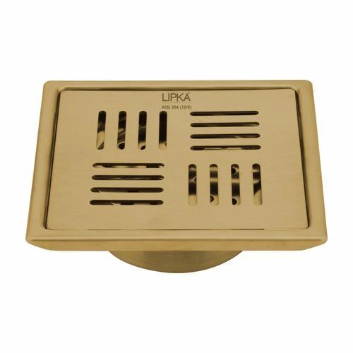 Lipka Pink Exclusive Square Floor Drain in Yellow Gold PVD Coating (6 x 6 Inches) with Cockroach Trap
