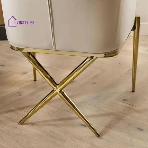 Livin Styles Marianna Dining Carver Chair Set of 2 Cream Velvet Curved Back on Gold Legs 3